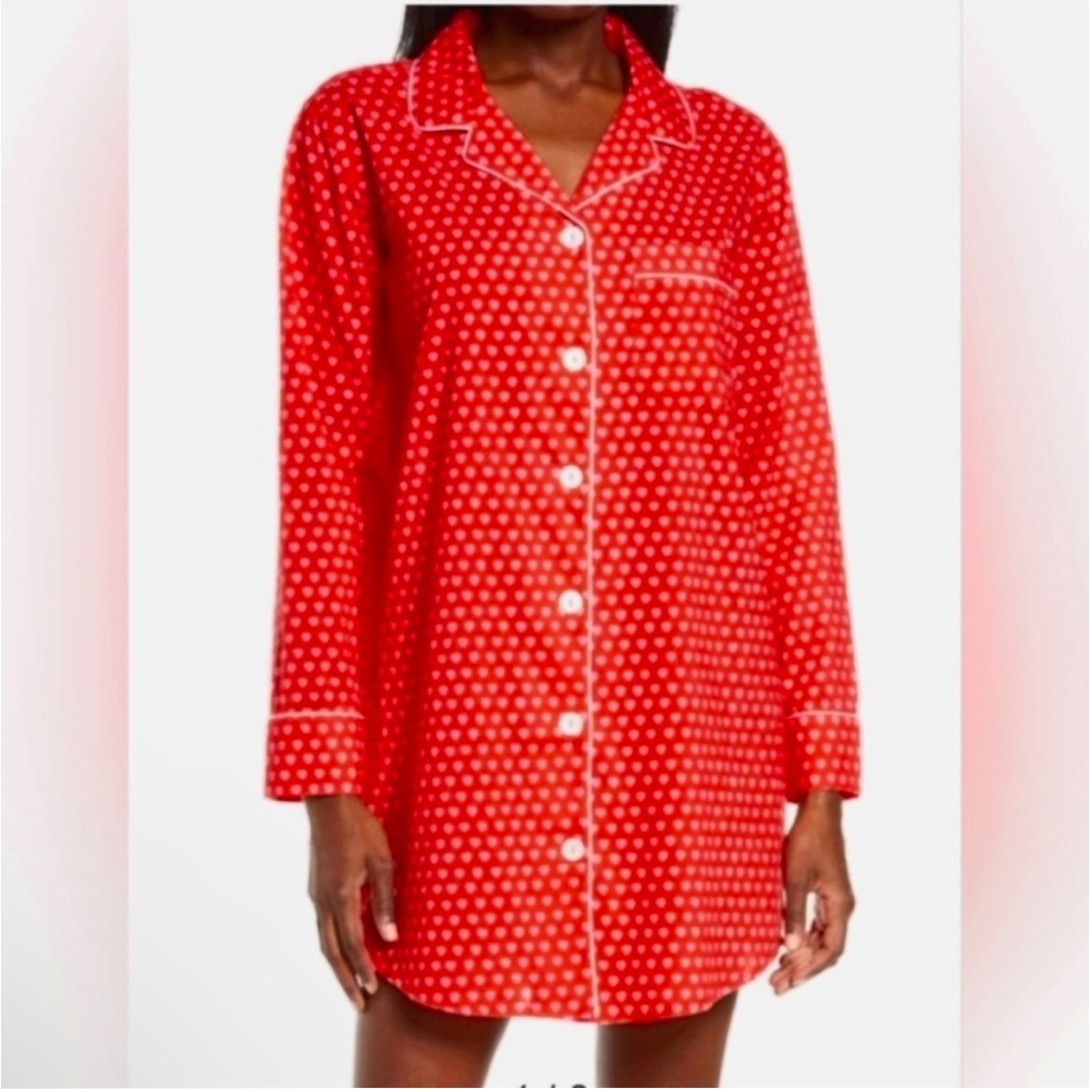 Roller Rabbit Red Pink Heart Button Front Nightgown Sleep Tunic Shirt Medium NEW - Picture 2 of 11
